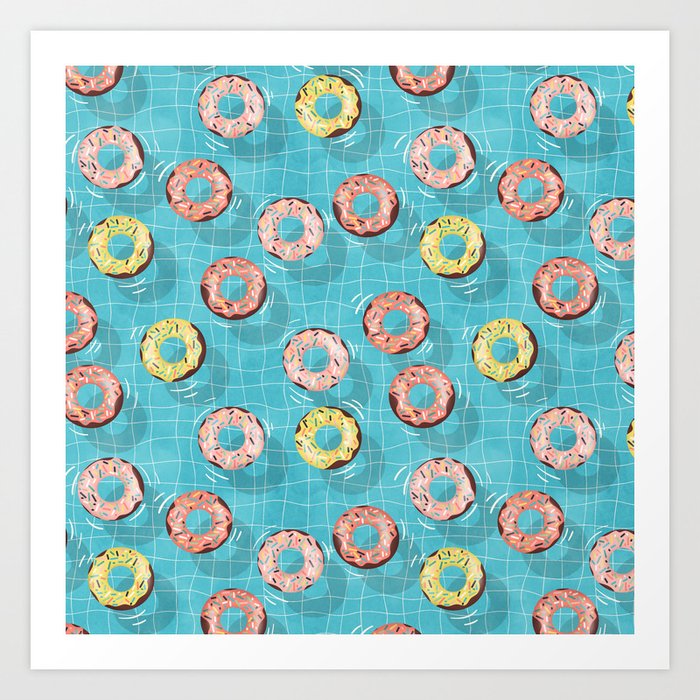 Chocolate Donut Floats in the Summer Pool Art Print