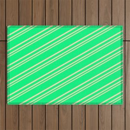 [ Thumbnail: Green & Beige Colored Striped Pattern Outdoor Rug ]
