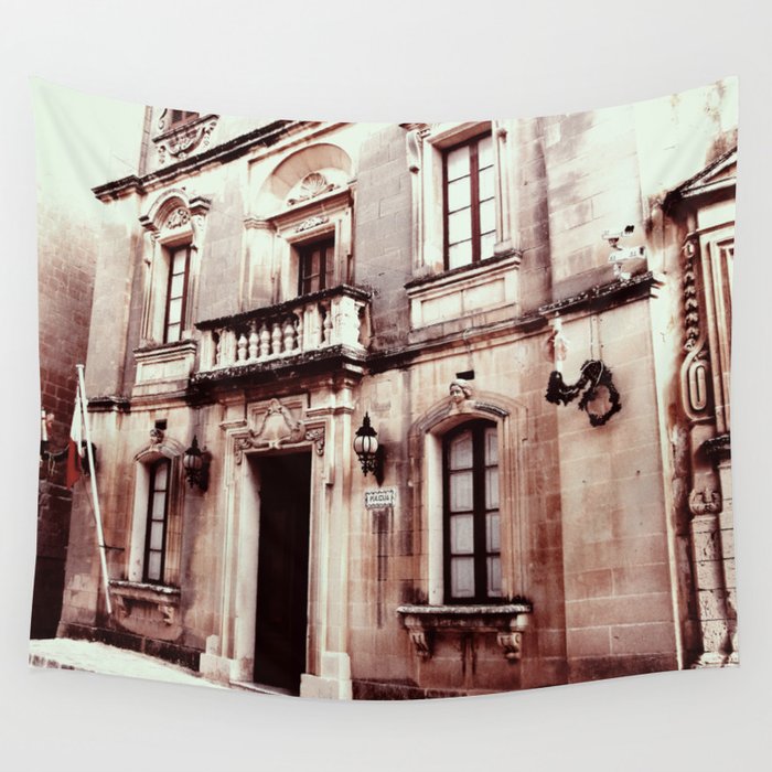 Building in Valletta-Sepia Wall Tapestry