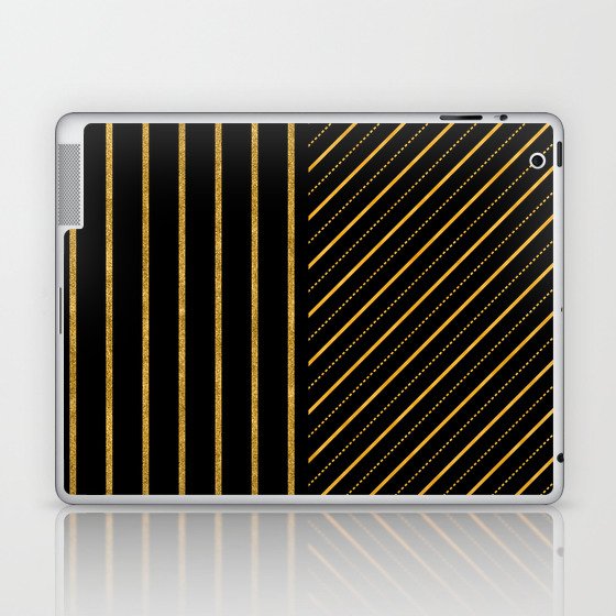 Gold And Black Stripes Lines Collection Laptop & iPad Skin