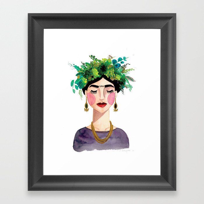 Floral Frida - Gray Framed Art Print