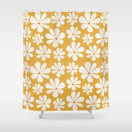 Retro Daisy Pattern - Golden Yellow Bold Floral Shower Curtain