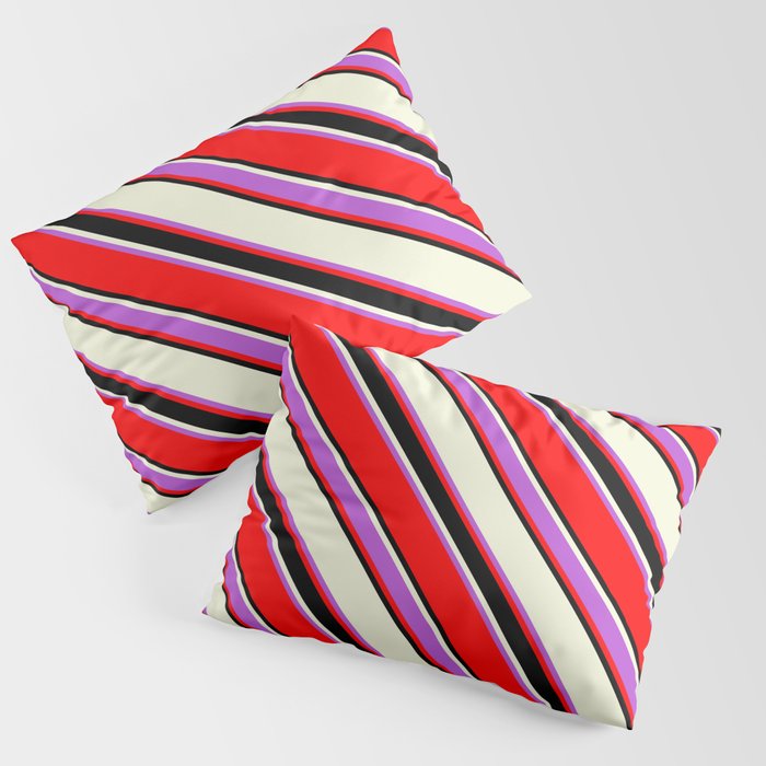 Beige, Orchid, Red & Black Colored Striped/Lined Pattern Pillow Sham