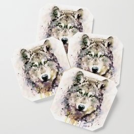 Wolf Head Watercolor Portrait Coaster