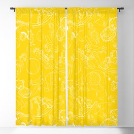 Yellow and White Toys Outline Pattern Blackout Curtain
