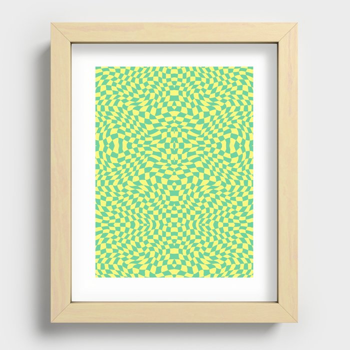 Lemon yellow green checker symmetrical pattern Recessed Framed Print
