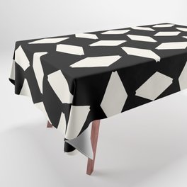 Antique White Geometric Retro Shapes on Black Tablecloth