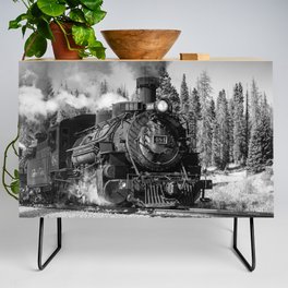 The 484 - Steam Engine Train Locomotive in Colorado in Black and White Credenza