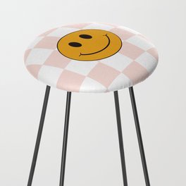 Smiley Face Pink & White Checker Pattern Counter Stool