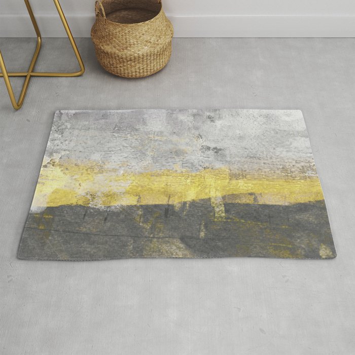 Yellow and Grey Abstract Painting - Horizontal Rug
