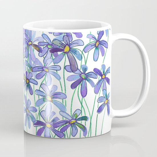 Purple Daisies in Watercolor & Colored Pencil Mug