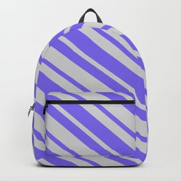 [ Thumbnail: Light Gray & Medium Slate Blue Colored Stripes Pattern Backpack ]