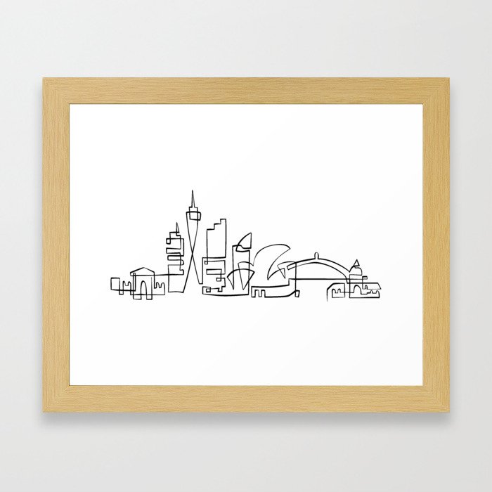 Sydney skyline in one draw Framed Art Print