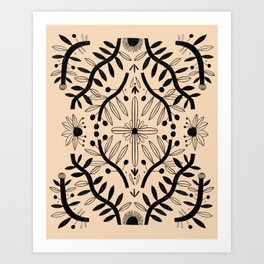 Black Floral Symmetry  Art Print