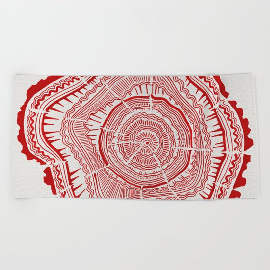 Red Tree Rings Beach Towel