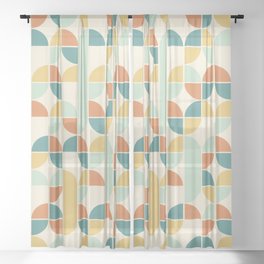 Mid Century Modern Geometric Pattern 1950s Colors Sheer Curtain
