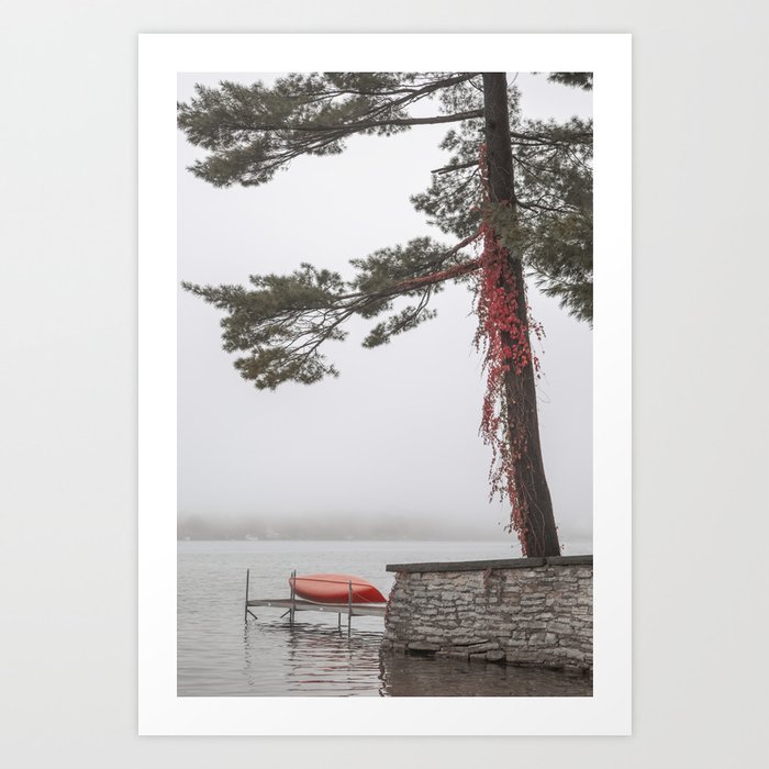 Red Canoe and Vines Art Print