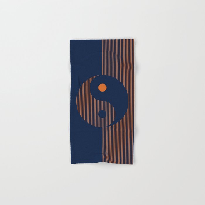 Geometric Lines Ying and Yang XI in Navy Blue Orange Hand & Bath Towel
