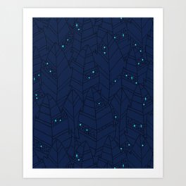 Leaves Pattern - Dark Night Art Print