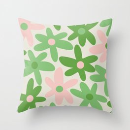 Flower Market Valencia Cute Retro Modern Floral Lime Green and Light Pink Throw Pillow