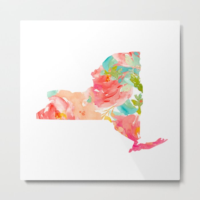 new york map floral state print nyc ny state Metal Print