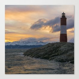 Argentina Photography - Sunset Over The Ocean And The Lighthouse Canvas Print