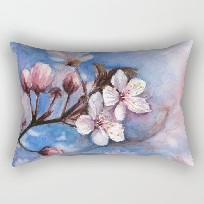 Cherry Blossoms Watercolor Spring Flowers Rectangular Pillow