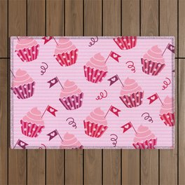 Sweet Valentines pink cupcakes party Outdoor Rug