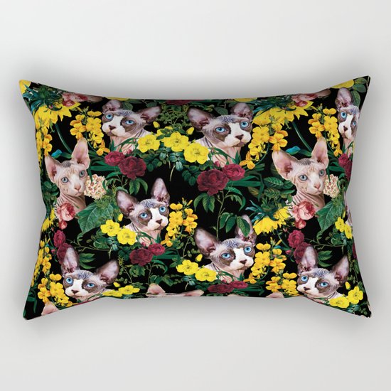 Floral and Sfenks Cat Pattern Rectangular Pillow