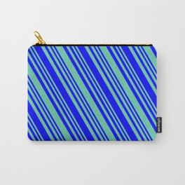 [ Thumbnail: Aquamarine and Blue Colored Lines/Stripes Pattern Carry-All Pouch ]