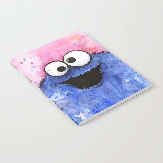 Cookie Monster Funny Cartoon Character Watercolor Blue Pink Notebook