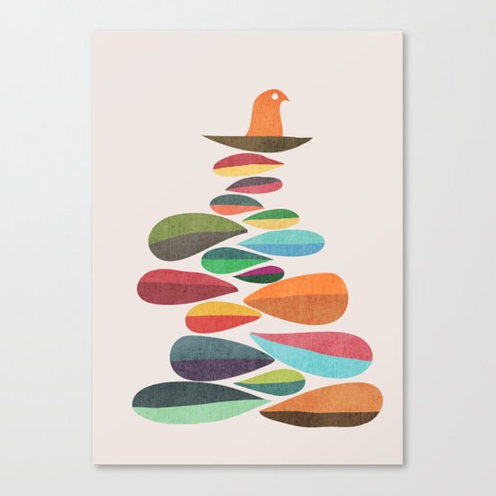 Bird nesting on top of pebbles hill Canvas Print