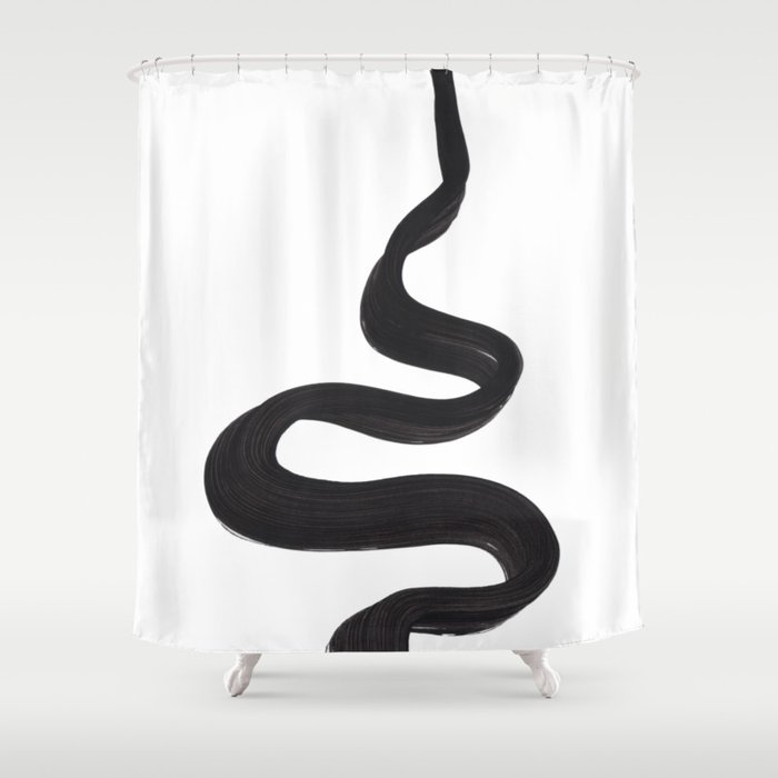 Black And White Minimalist Mid Century Abstract Ink Art Genie Aladdin Smoke Jin Lamp Minimal Smoke Shower Curtain