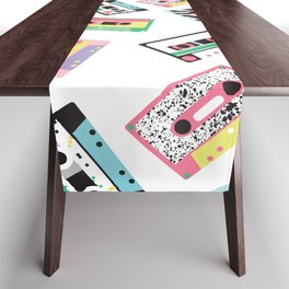 Seamless pattern with audio tapes in retro 80s style 3 Table Runner
