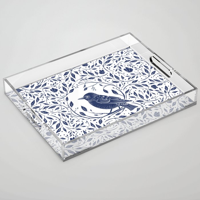 Delft Blue Birds Pattern Acrylic Tray
