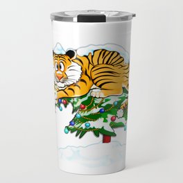 Tiger on Christmas tree / The Year of the tiger 2022 / no text Travel Mug