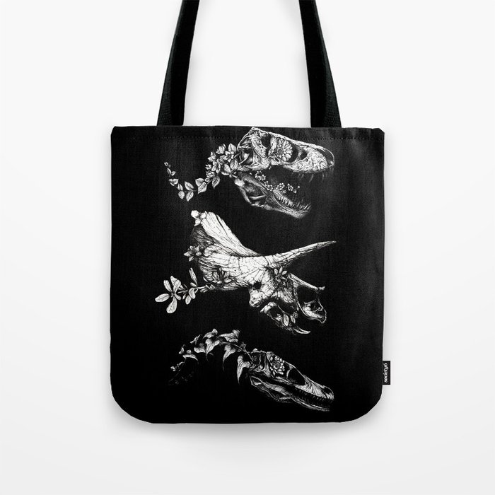 Jurassic Bloom - Black version. Tote Bag by Sinpiggyhead | Society6