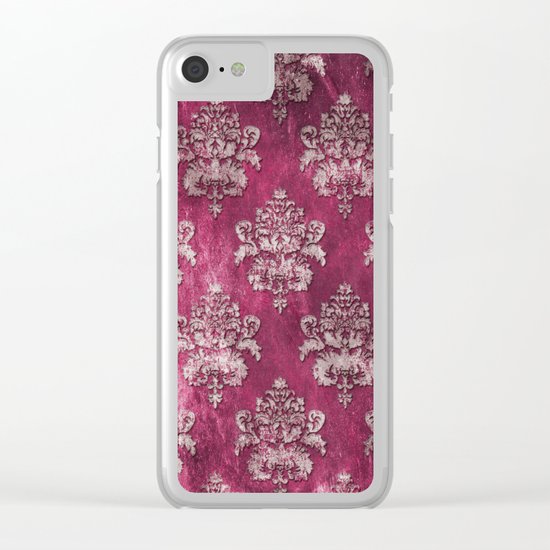 Old shabby vintage damask pink purple pattern Clear iPhone Case