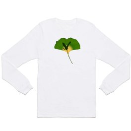 Summer Ginkgo Leaf With Crane Silhouette Long Sleeve T-shirt