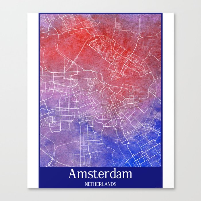 Amsterdam city map in watercolor Canvas Print