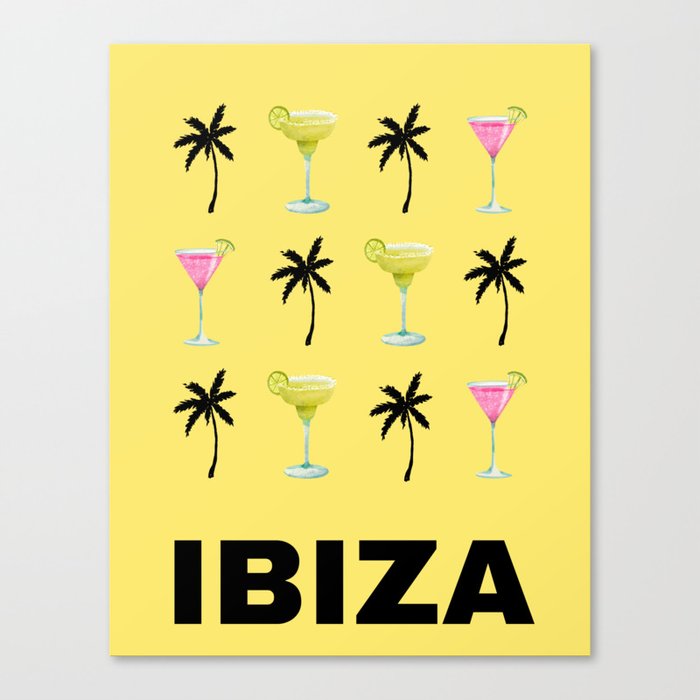 Ibiza Retro Art Decor Vacations Illustration Pastel Yellow Art Modern Boho Decor Canvas Print