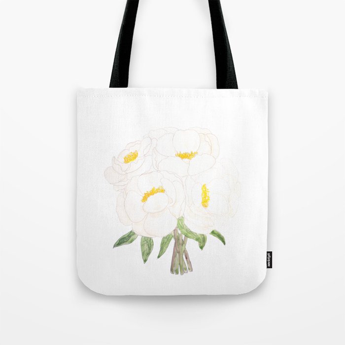 white peony bouquet flowers  ink and watercolor  Tote Bag