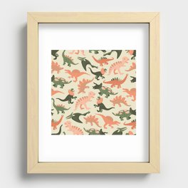 Happy Dinosaurs - Tangerine & Olive Recessed Framed Print