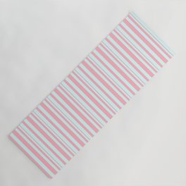 [ Thumbnail: Light Cyan and Light Pink Colored Striped Pattern Yoga Mat ]