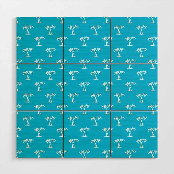 Turquoise And White Palm Trees Pattern Wood Wall Art