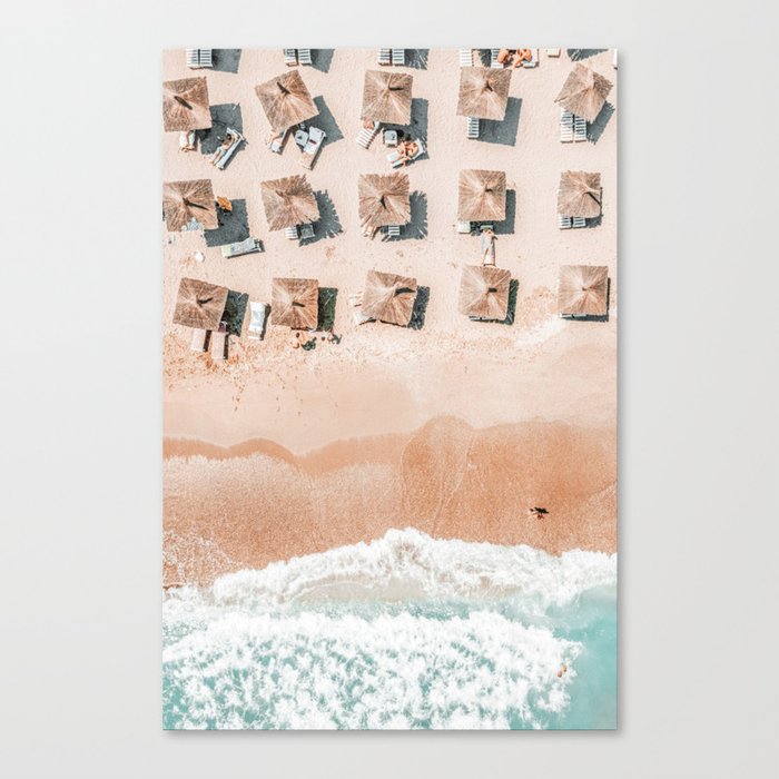 Aerial Beach Umbrellas, Aerial Umbrellas, People On Beach, Aerial Summer Print, Summer Crowded Beach, Abstract Art Print Canvas Print