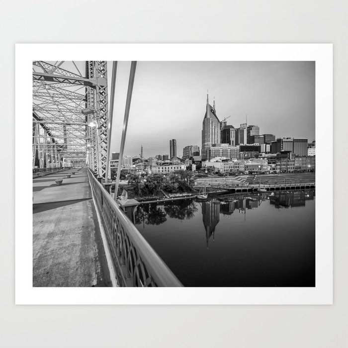 Downtown Nashville TN Skyline in Black and White Art Print