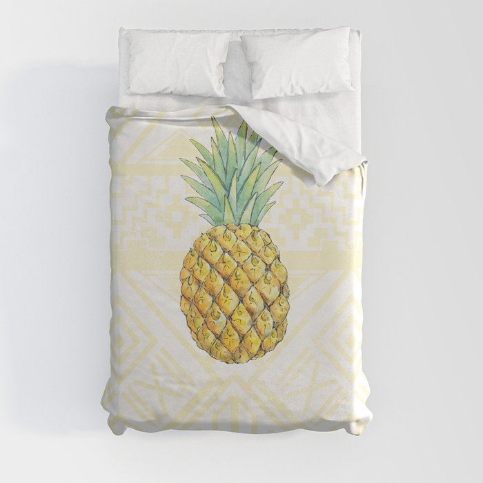Pineapple on Yellow Aztec Pattern Duvet Cover