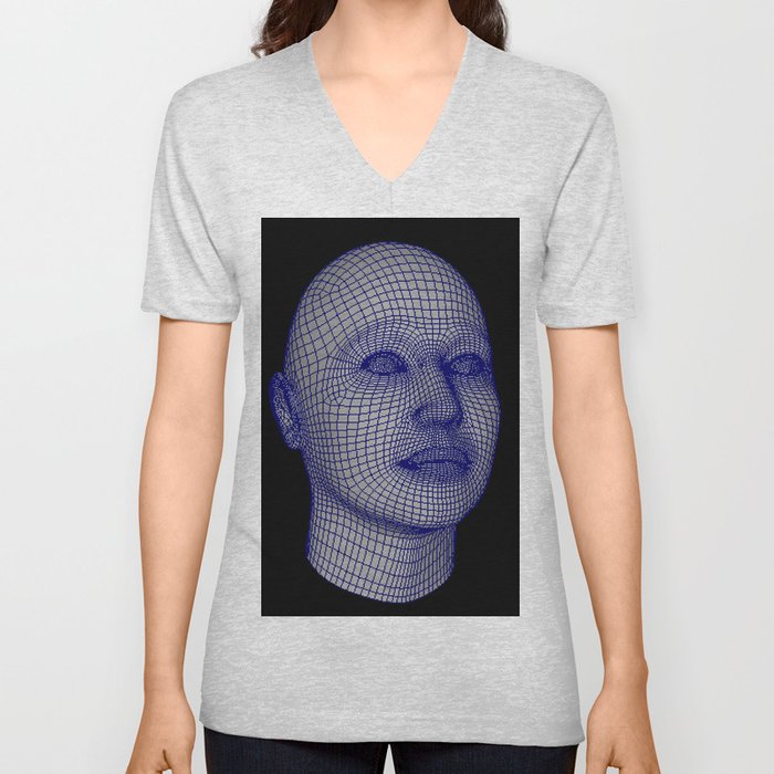 Blue Face Wireframe V Neck T Shirt