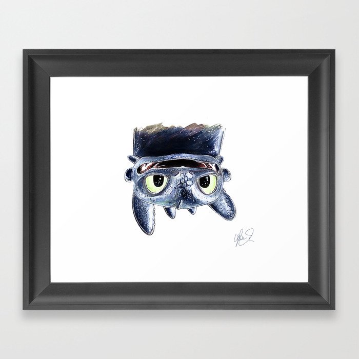Toothless (Upside Down) Framed Art Print